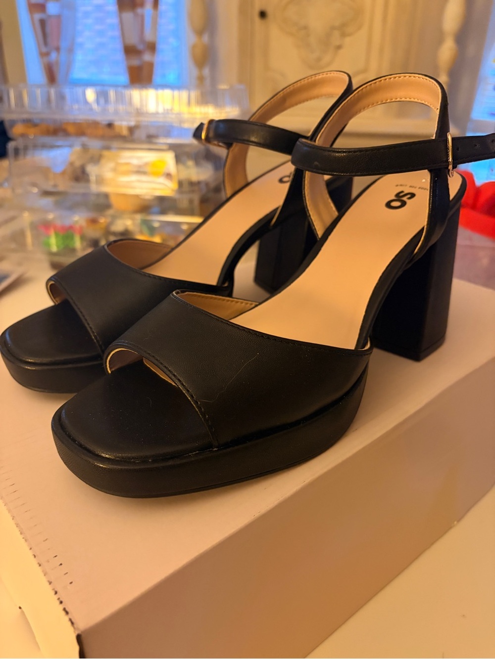 Black Platform Block Heel Sandals